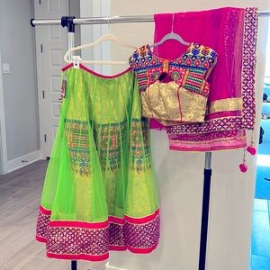 Beautiful bright pink and green Chaniya choli…lehenga…garba..Indian clothing